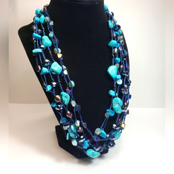 Park Lane Blue Turquoise and Fresh Water Pearl Multi-Strand Necklace - Picture 2 of 9